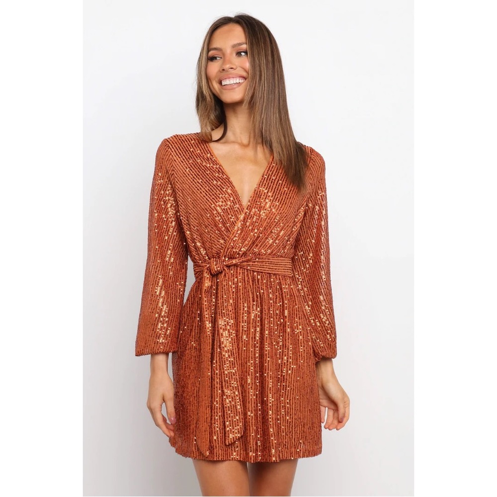 Petal & Pup Rust Sequin Long Sleeve Dress